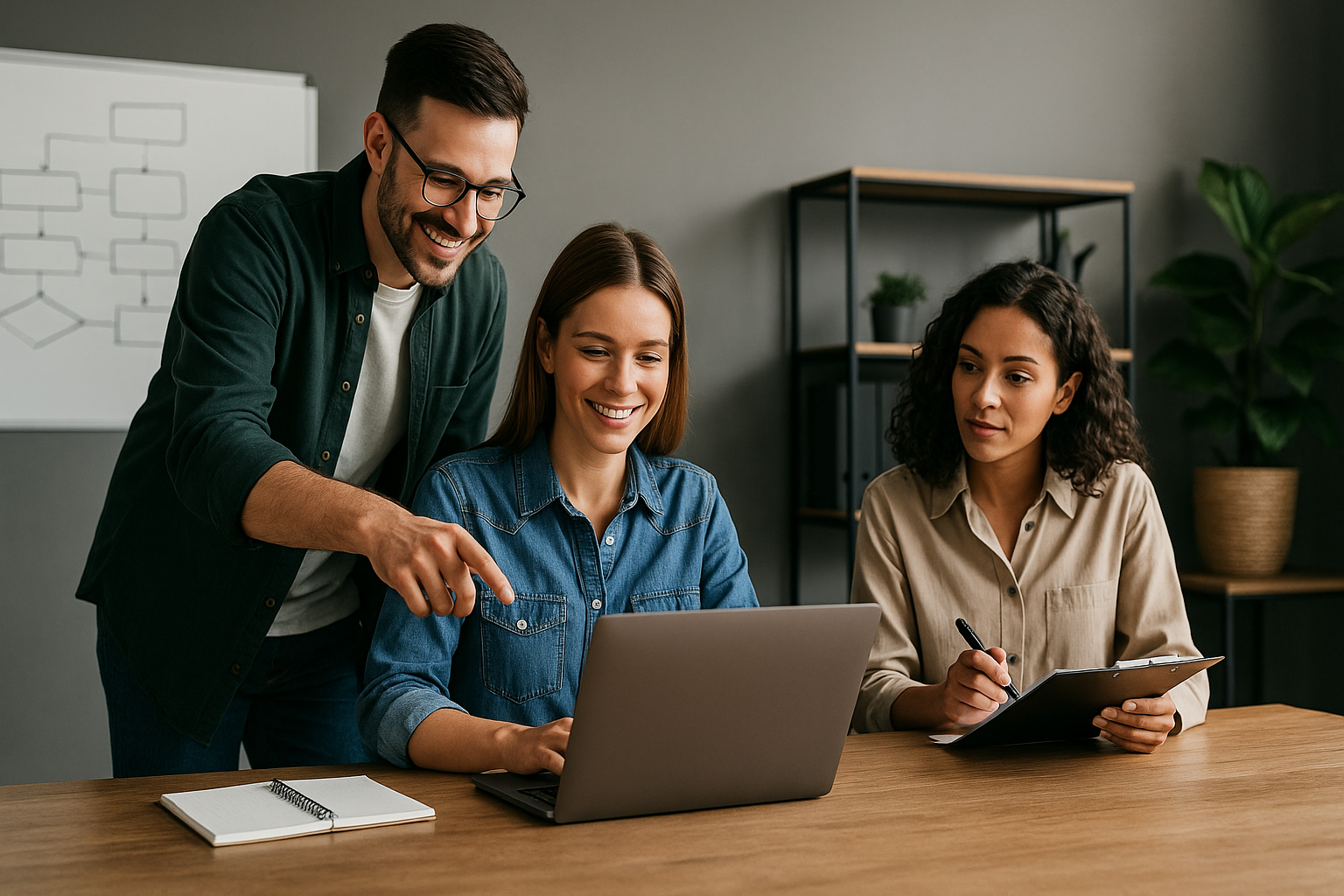 Métricas en verde y equipo validando resultados